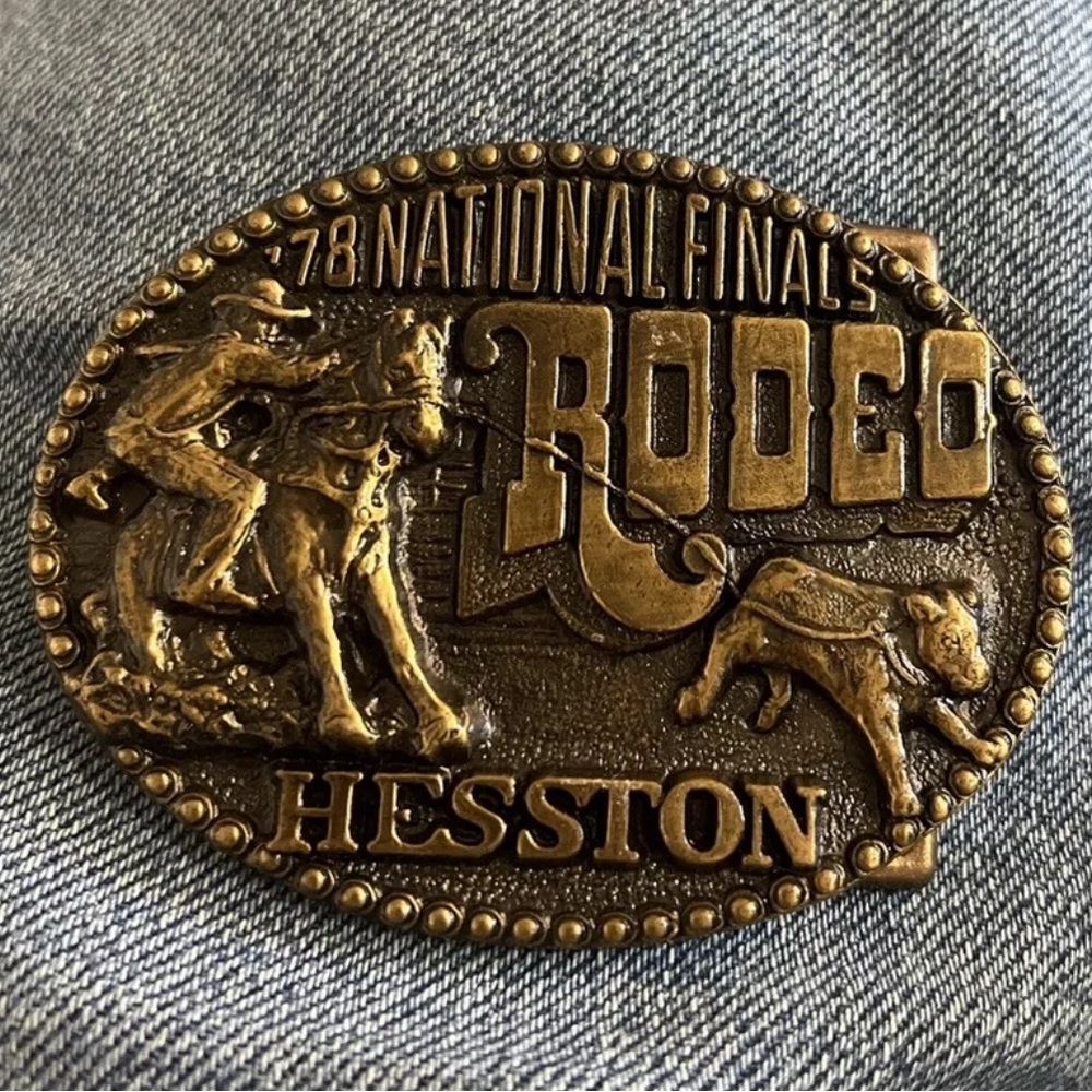 Hesston National Rodeo Finals 1978 Calf Roping Cowboy Vintage Belt Buckle